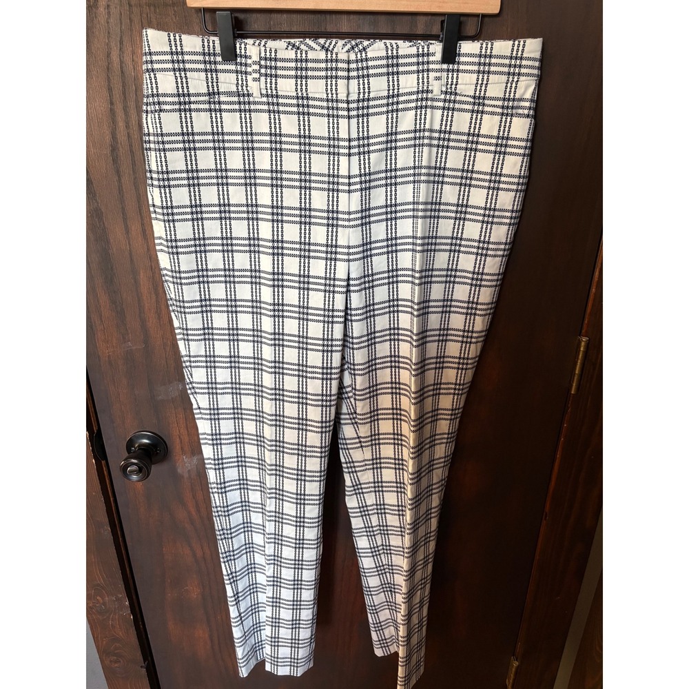 Brooks Brothers Womens Navy White Plaid Ankle Pants Stretch Trousers 14 NEW